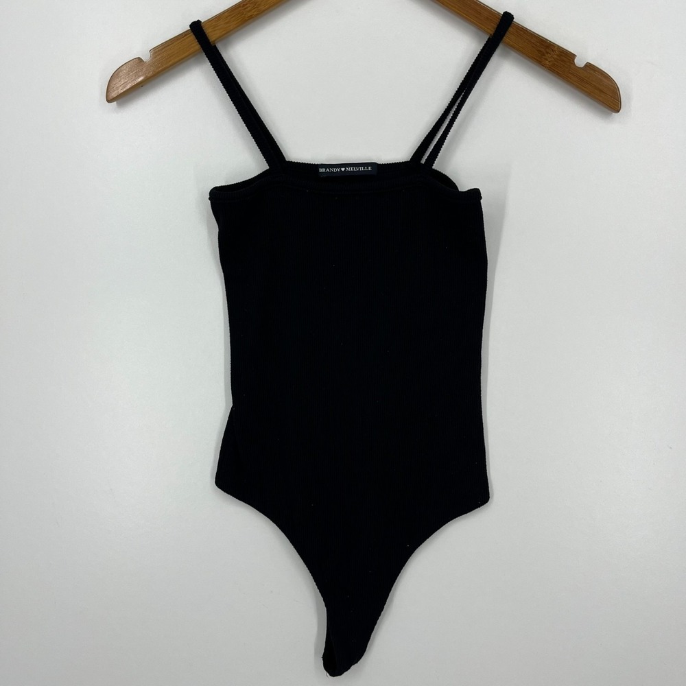 Brandy Melville Bodysuit Top Women's Size S Black Ribbed Tank Top Cotton
